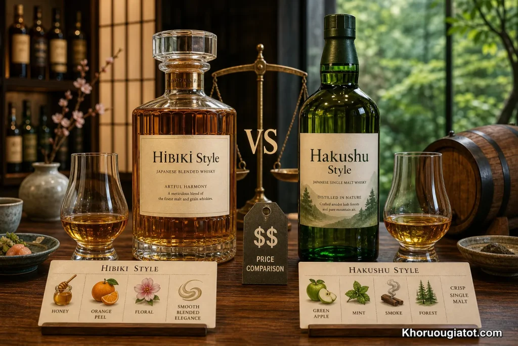 Hibiki vs Hakushu: So Sánh Hương Vị, Phong Cách Và Giá